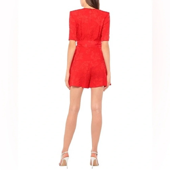 Stella McCartney jacquard red silk romper belted with padded shoulders - Picture 5 of 12